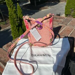 Brahmin Pink Leather & Rafia Woven Crossbody Bag NWT
